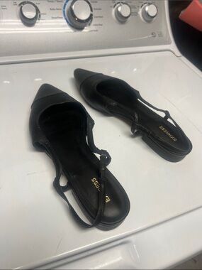 Express Black Pointed Slingback Flats